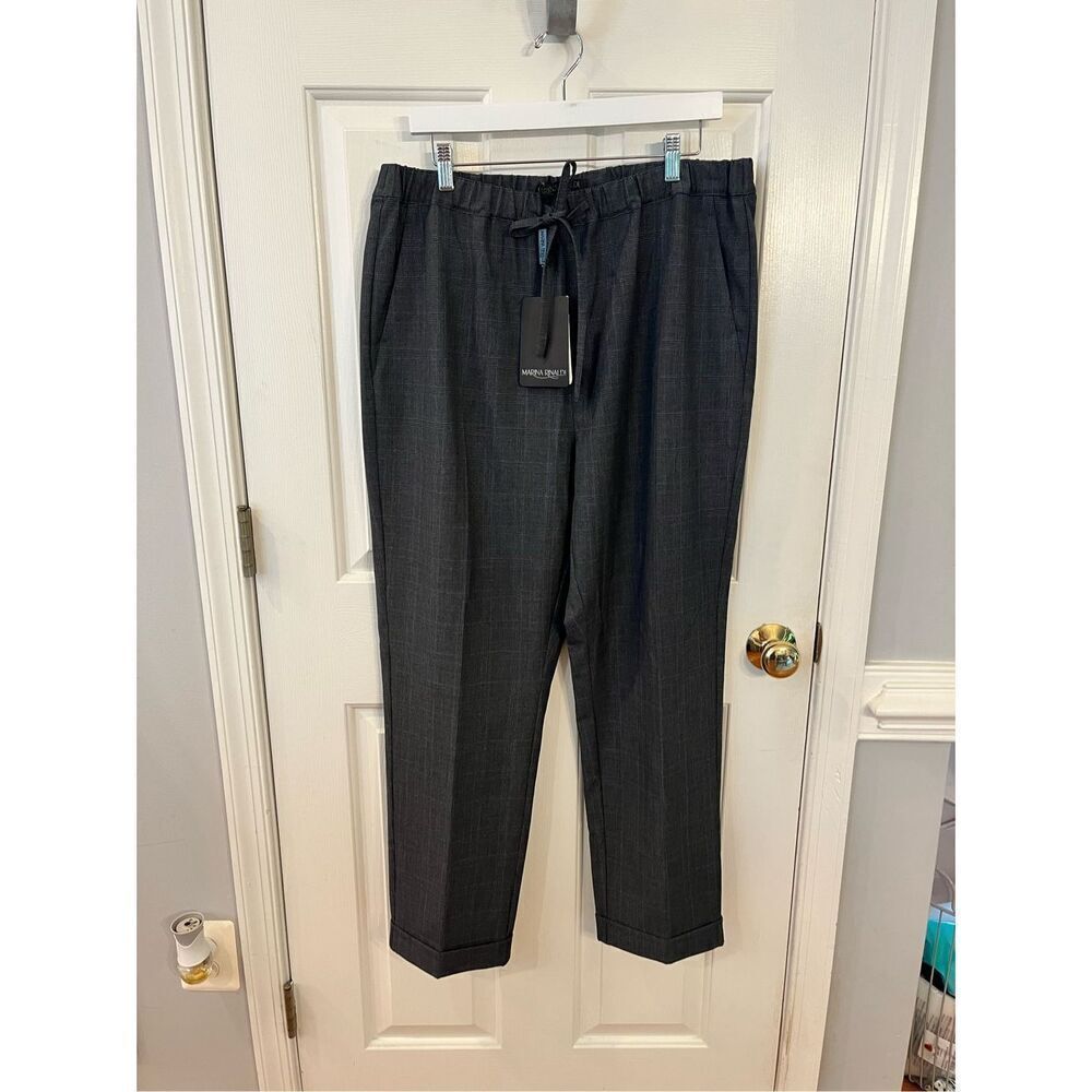 Marina Rinaldi Dark Gray & Blue Plaid Cuffed Pull on Dress Pants Trousers sz 16